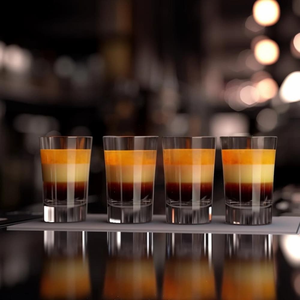 B52 thường phục vụ trong ly Shooter hoặc Sherry, giúp làm nổi bật cấu trúc tầng đặc trưng